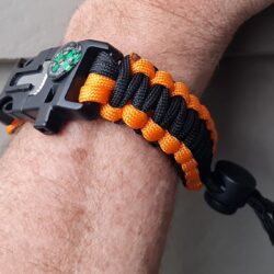 Paracord Basic Survival Bracelet (Black and Orange Mix) - Compass - Whistle - Fire starter