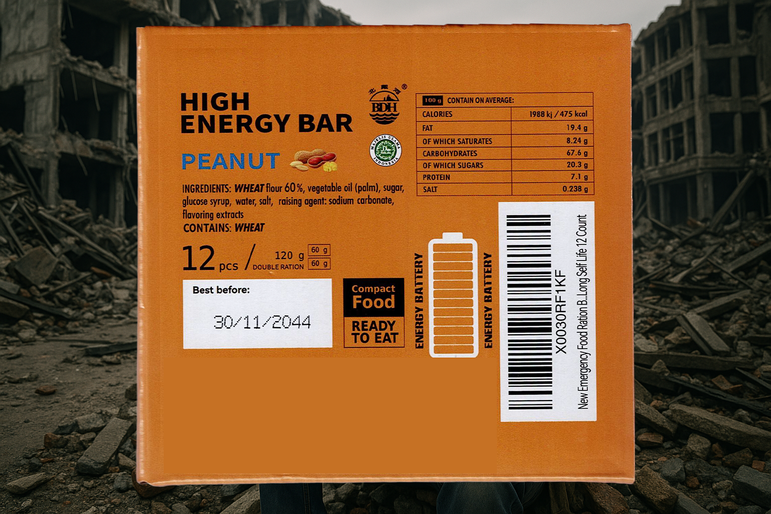 High Energy Emergency Food Ration Bars - 12 pack 120g Peanut Flavour - Image 3