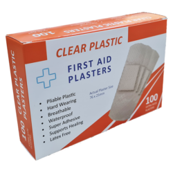 Plastic X wide Plasters Transparent 25mm x 76mm 100's Boxed