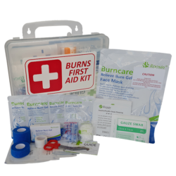 Burn Injury Essentials First Aid Kit Clear Plastic Box Store or Wall Mount