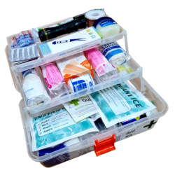 First Aid Kit Easy-Find Premium Home & Leisure in Plastic Box with 2 Shelves