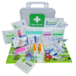 First Aid Kit designed for Tradies in clear plastic wall mount box
