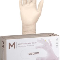 Latex Examination Gloves Powder Free - White, M, 240mm Cuff, 6.0g